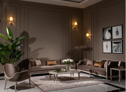 Komplette Couchgarnitur Viersitzer 4 Sitz Stoffsofa Sessel Braun 3tlg